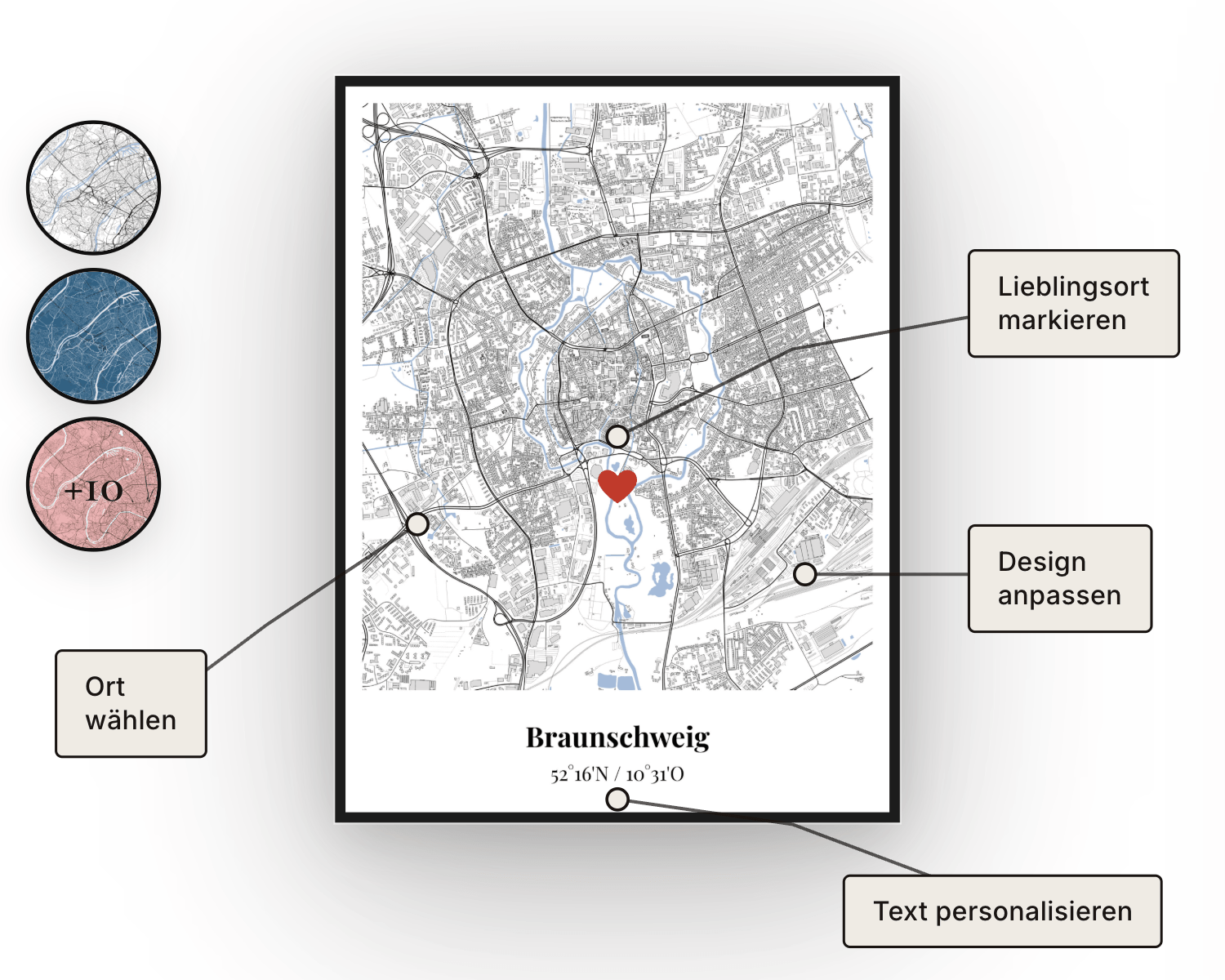 Personalisierte Stadtkarte zum Selbstgestalten