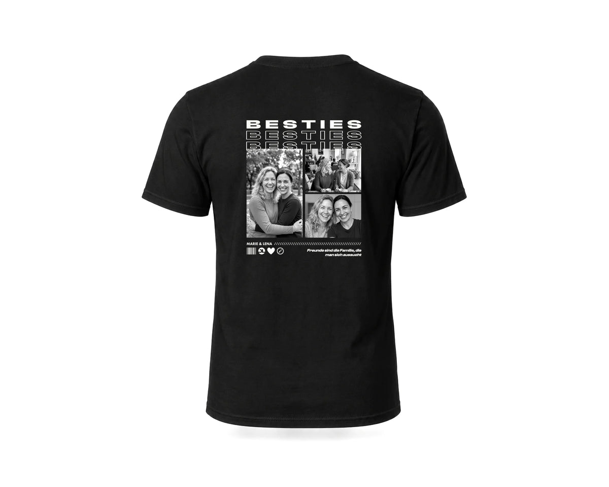 Besties T-Shirt Schwarz mit personalisiertem Foto-Backprint – Rückansicht #grid