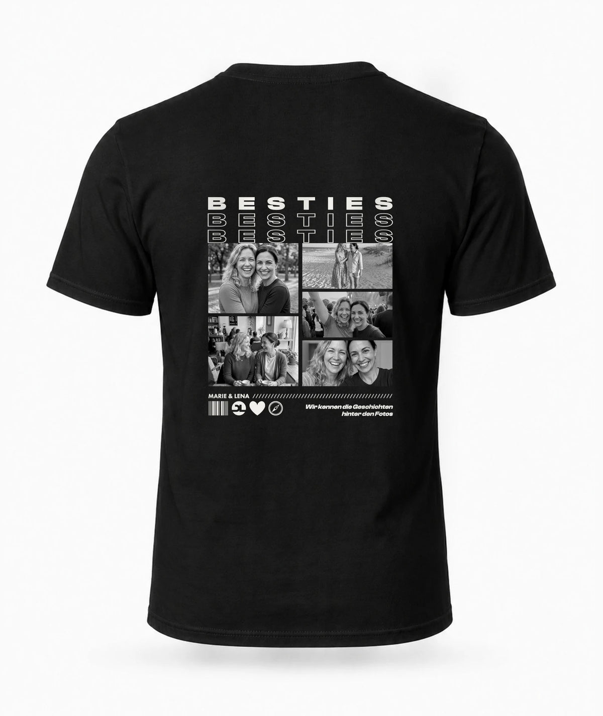 Personalisiertes Besties T-Shirt Schwarz mit Fünf-Foto-Rückendruck