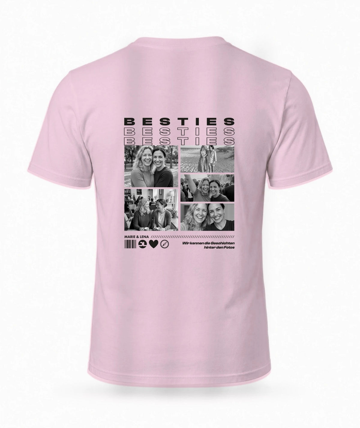 Personalisiertes Besties T-Shirt Light Pink mit Foto-Rückendruck