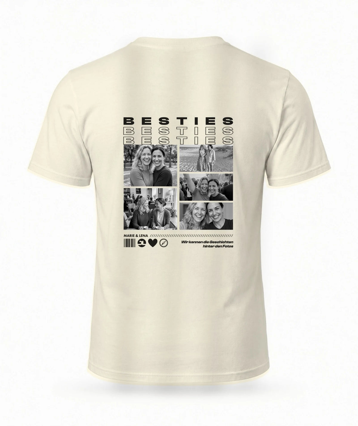 Personalisiertes Besties T-Shirt Natur mit Foto-Rückendruck
