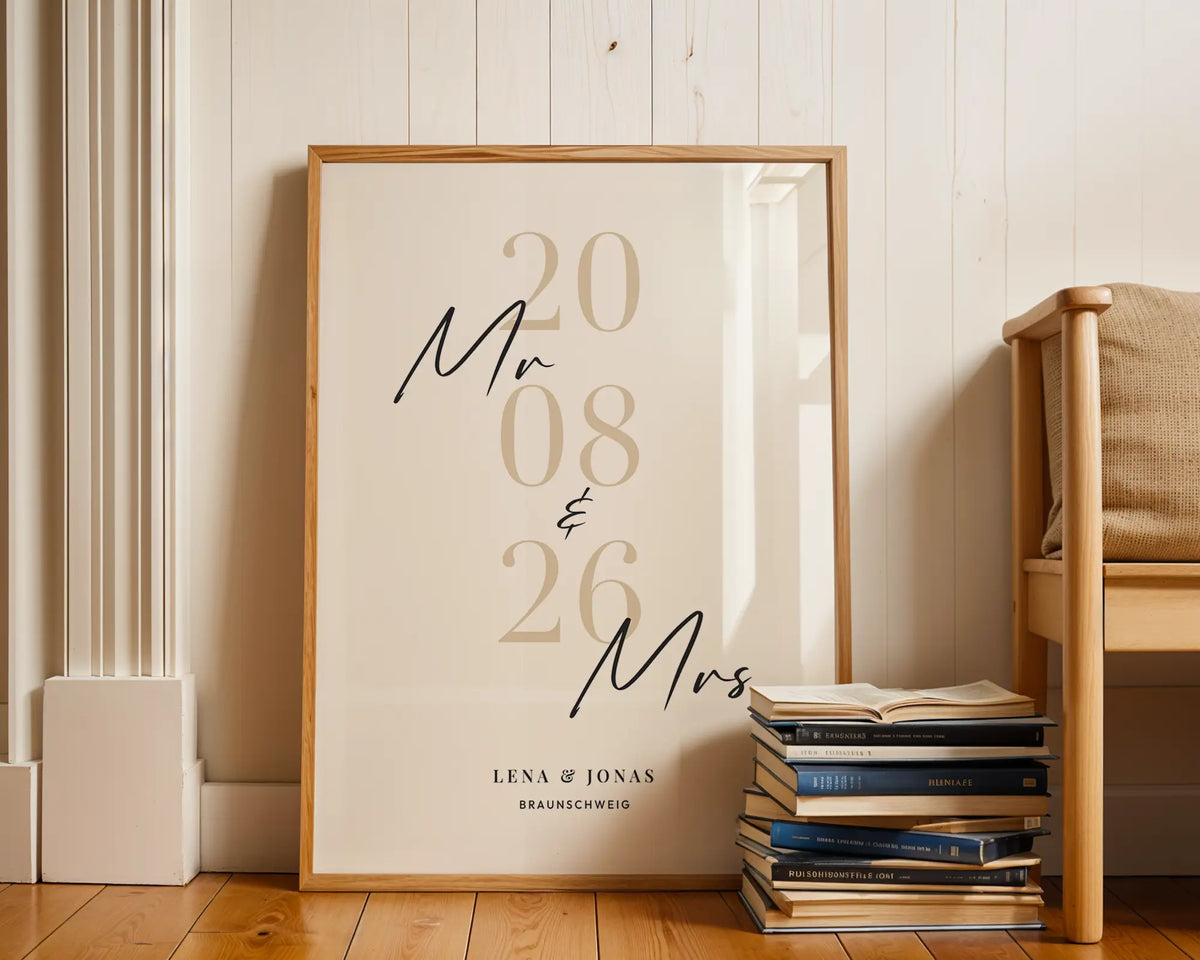 Personalisiertes Mr & Mrs Poster zur Hochzeit